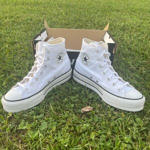 White platform high top converse